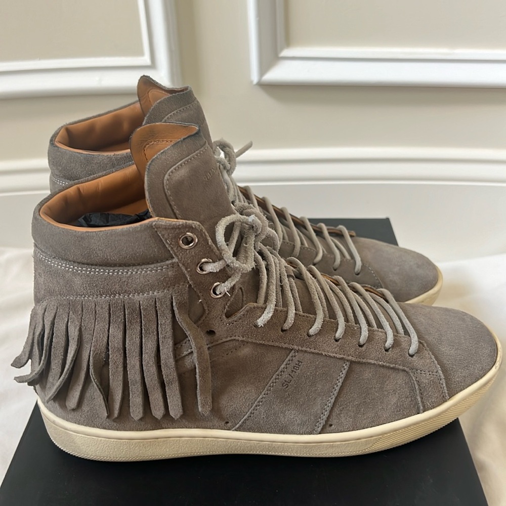 Saint Laurent men’s graphite suede fringe SL/16H